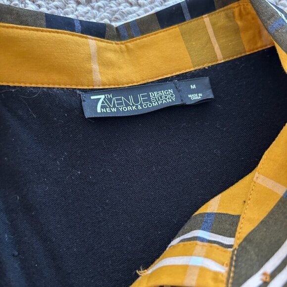 🎀 Buy 2 Get 1 Free 🎀 7th Avenue Design Studio M Black Sweater Yellow Plaid - Picture 2 of 6